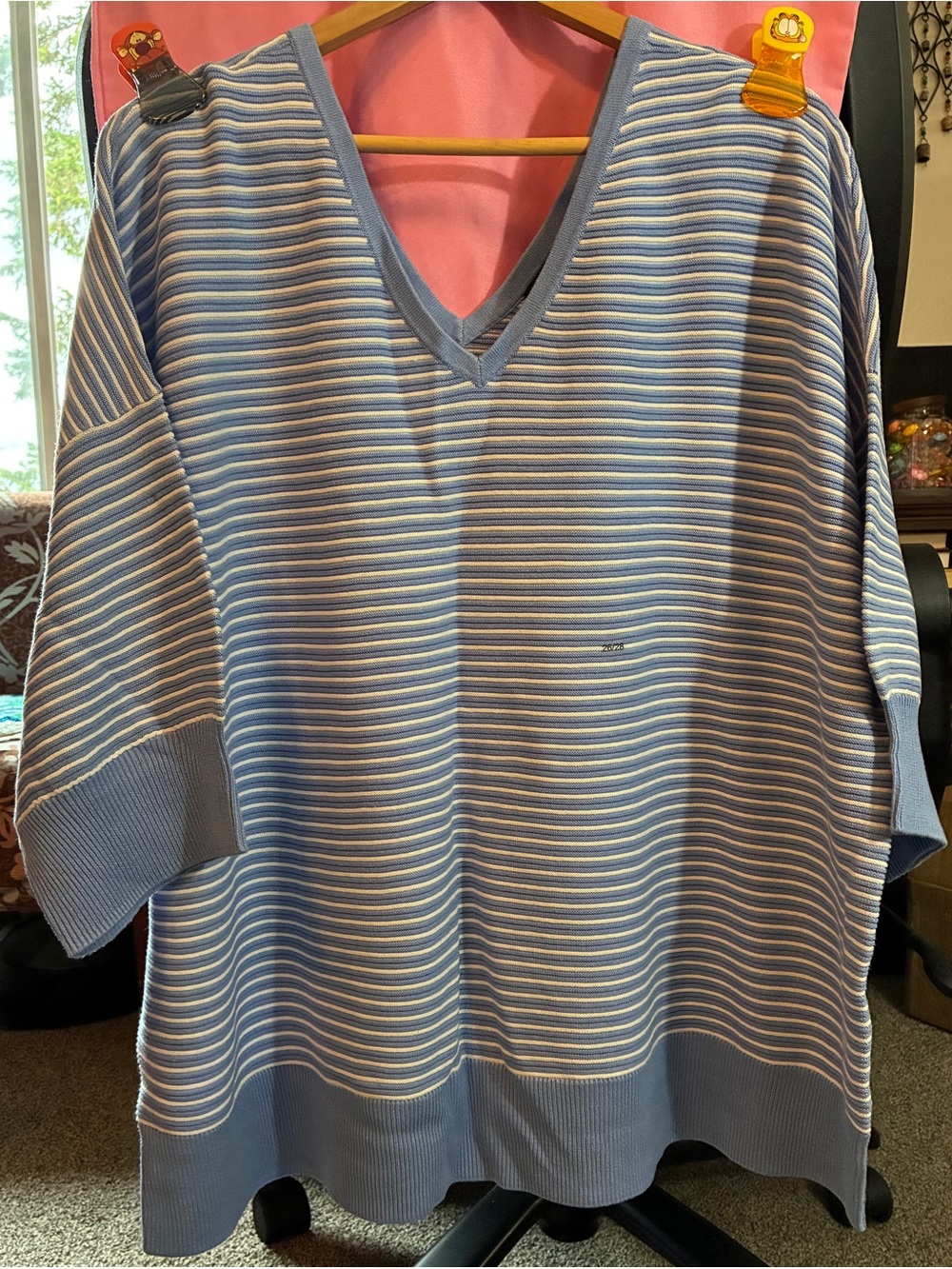 Lane Bryant Blue and White Striped V-Neck Pullover